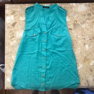Bright blue button down tank